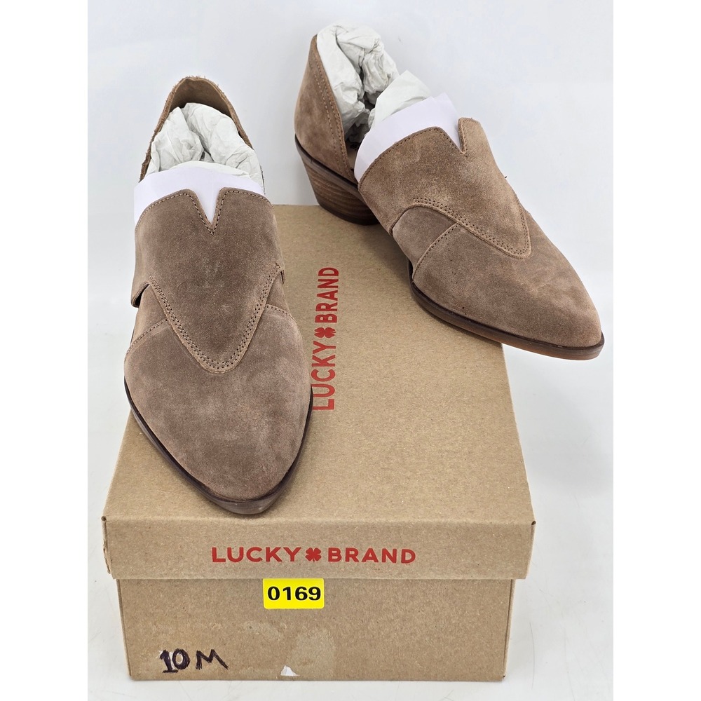 Lucky Brand Basel Suede Booties Women 10 Brown Pointed Toe Cutout - Excellent